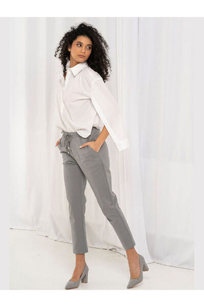 HERMOSA Pantaloni de damă din material textil, croială lejeră, gri 3405502971340