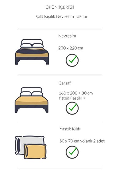 VAROL Çarşafı Lastikli Saten Çizgili Çift Kişilik Nevresim Takım