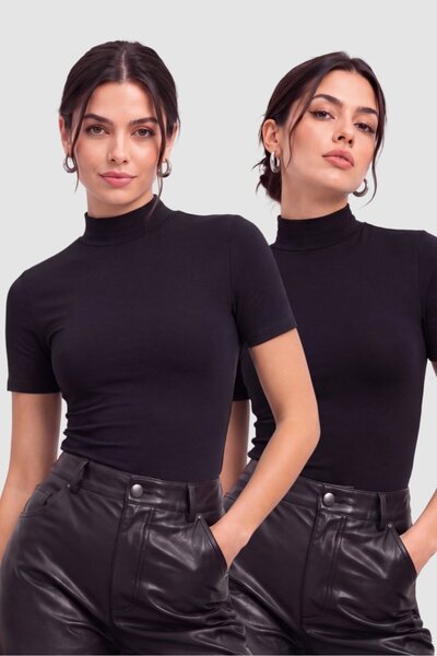 Arma Yıldız Women's Cotton Turtleneck Short Sleeve Bodysuit 2-Pack