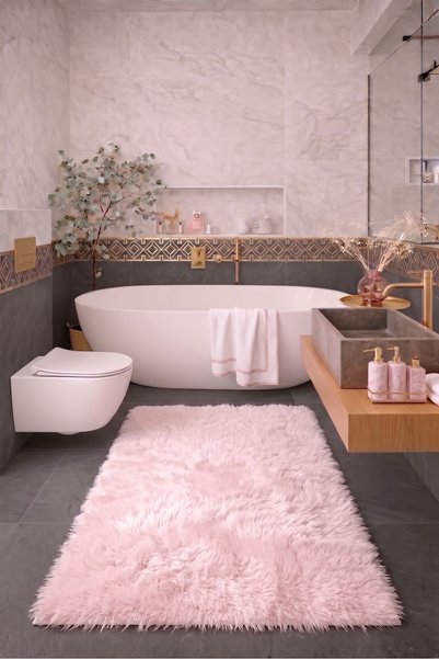 SOFT DECOR 1'Li Peluş Banyo paspası Halısı Su emici Klozet takımı Yıkanabilir...
