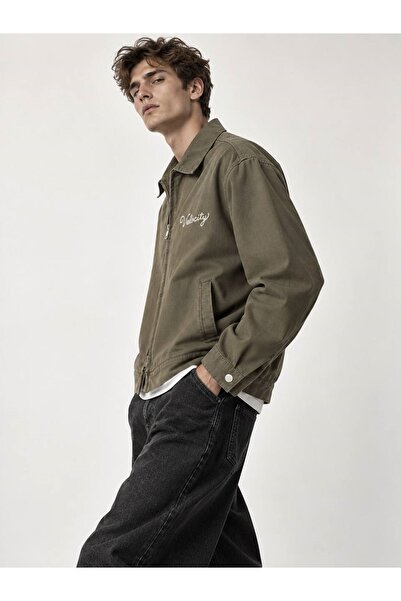LTC Jeans Velocity Embroidered Khaki Zippered Men's Canvas Jacket