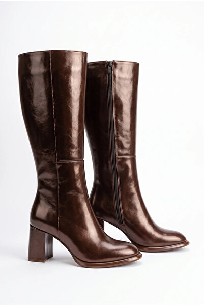 uqpe Women's Knee-Length Platform Thick Heeled Round Toe Zippered Long Boots ...