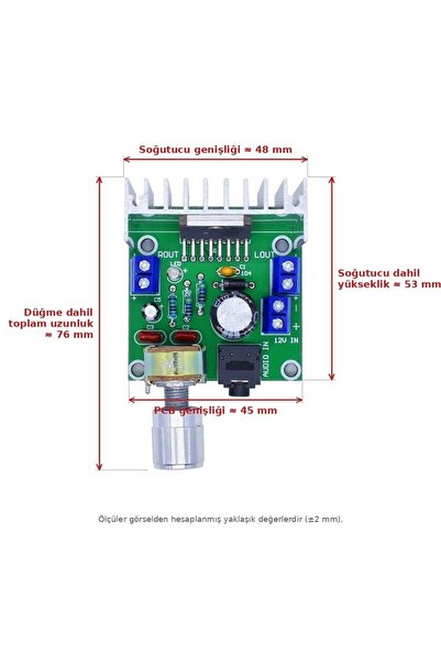 EmAyCenter TDA7297 Ses Amfi Modülü 2x15W Çift Kanal Stereo Ses Yükseltici Kartı 12V DC Potansiyometreli Soğutuc