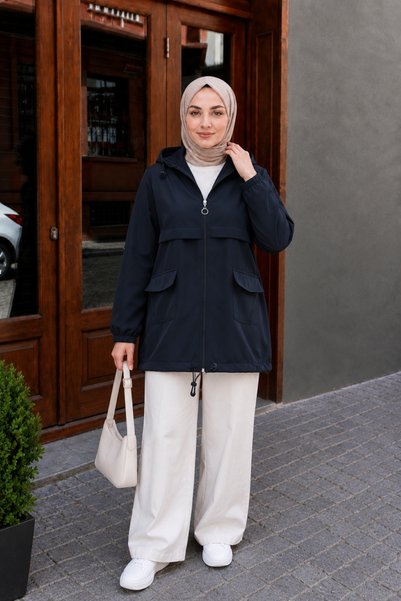 Lunfia Boydan Fermuarlı Kapaklı Cepli Kapüşonlu Yağmurluk - Laci