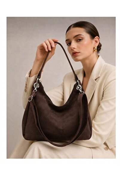 H&D COLLECTİON Γυναικεία τσάντα ώμου από σουέντ με 2 λουράκια, μεταλλικό δαχτ...