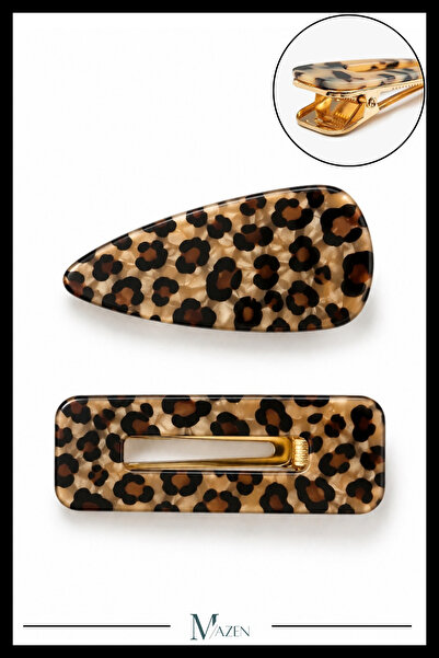 MAZEN Set de cleme laterale duble din acril cu model leopard |   Agrafă de pă...