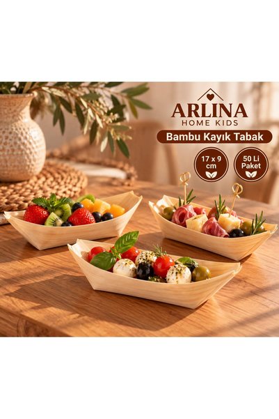 Arlina Home Kids 17*9 CM Bambu Kayık Sunum Tabağı 50 li paket