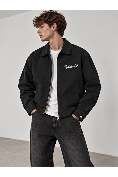 LTC Jeans Velocity Embroidered Black Zippered Men's Canvas Jacket