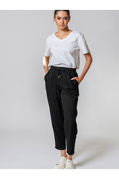 HERMOSA Pantaloni de damă Glorya din material textil, croială relaxată, negri 2505824023036
