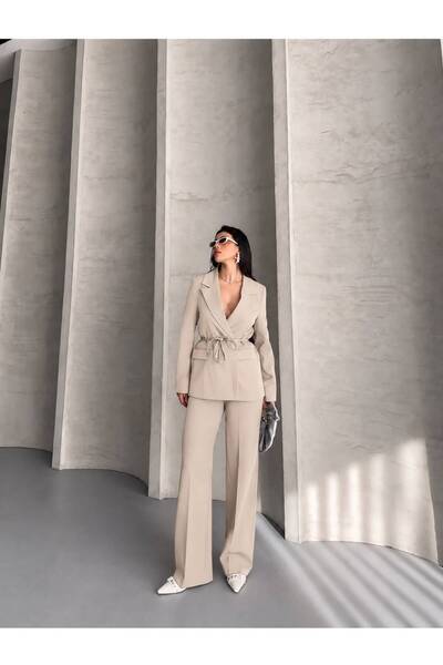 feme clothing Waist-Tied Blazer Jacket Pants Women's Stylish Suit