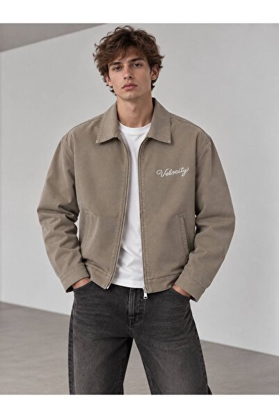 LTC Jeans Velocity Embroidered Mink Zippered Men's Canvas Jacket