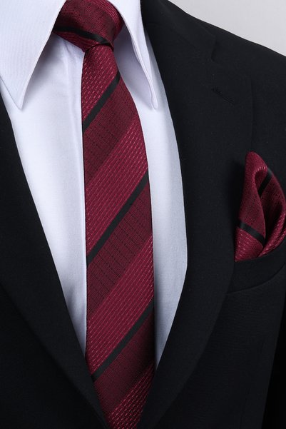 Esgue Cravată cu eșarfă, lucrată manual, cu model în dungi, de 6 cm, culoare burgundy-negru