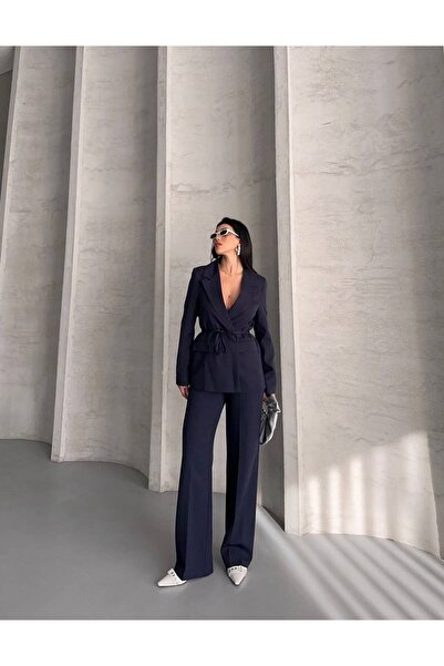 feme clothing Belden Bağlamalı Blazer Ceket Pantolon KADIN ŞIK TakımTakım Elbise