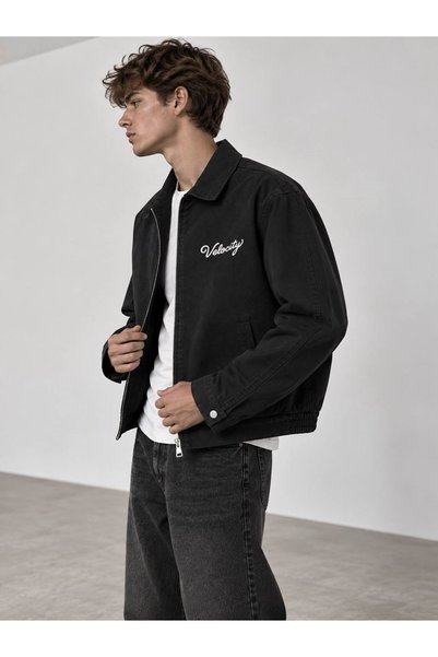 LTC Jeans Velocity Embroidered Black Zippered Men's Canvas Jacket