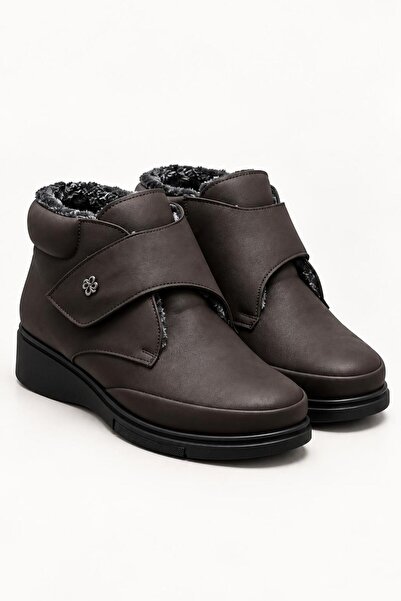 Solo Bag Women's Fur Lined Velcro Strap Comfortable Mother's Shoes Brown Nubu...