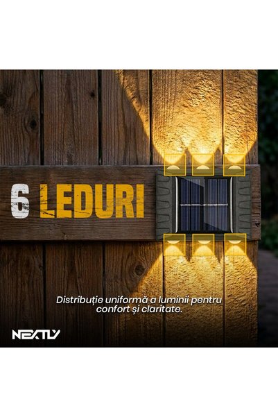 NEXTLY Set 4 x lampa solara de exterior NEXTLY, 6 leduri, montare perete/gard, 9x5.5x2.5cm, negru