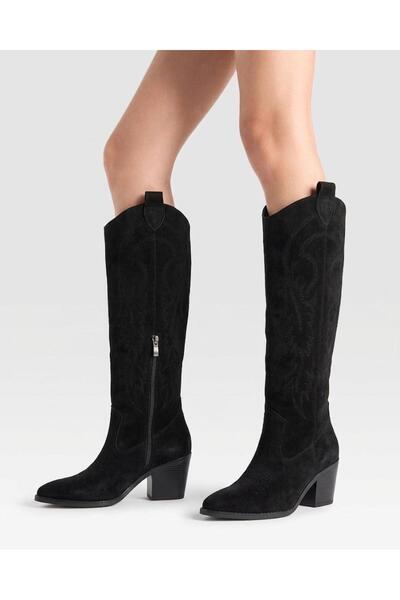 DefHeel'e Embroidered Zipper Detailed Western Long Women's Cowboy Boots