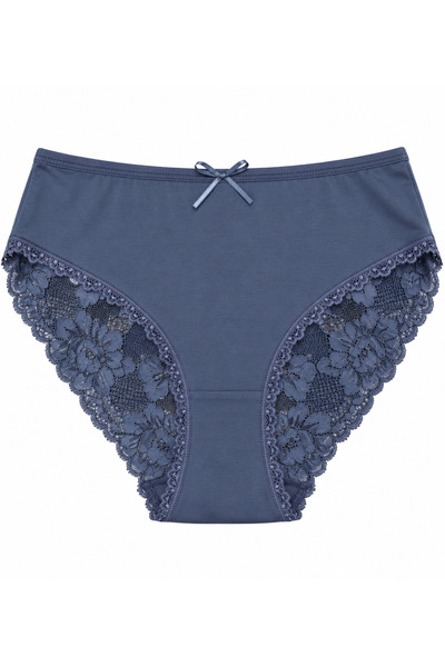 Zena Plus Size Floral Lace Bow Detailed Cotton Women's Panties