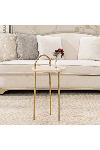 Midas Furniture طاولة جانبية - باللونين الأبيض والبني