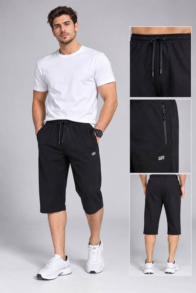 CROZWİSE Cotton Men's Black Sports Capri 8045-10