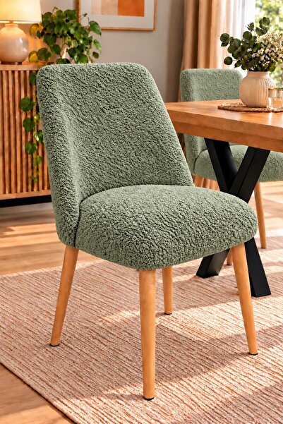 DEKOZUM LAVENA Teddy Kumaş Ahşap Ayaklı Dekoratif Sandalye – Mutfak, Salon, M...