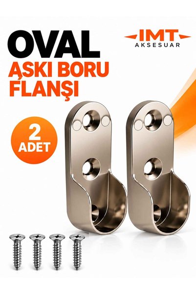 İMT AKSESUAR Mobilya Oval Boru Askı Flanşı Metal (2 ADET) Dolap Içi Elbise Ga...