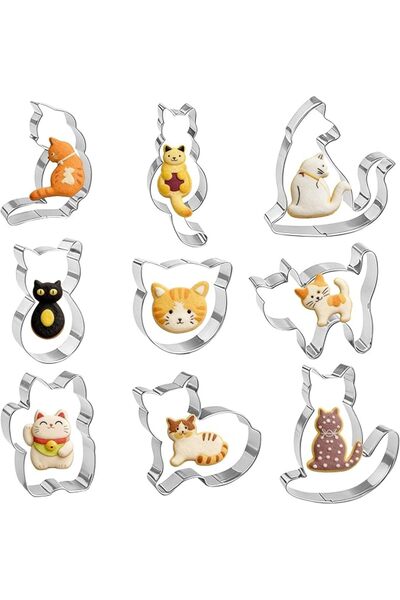 TERRIFI Cookie Cutters, Stainless Steel Biscuit Molds with 9 Different Cat Po...