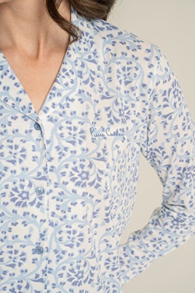 Pierre Cardin Women's Flowers Blue Shirt Pajama Set Pc9271-S-V1