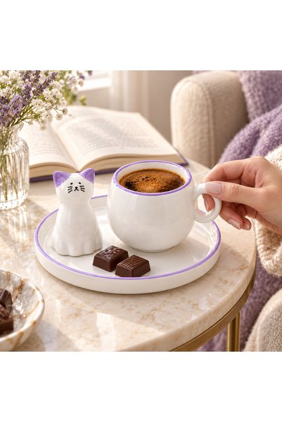 ARVALE Kedi Figürlü Seramik Espresso Fincanı ve Tabak Seti – Sevimli Tasarım ...