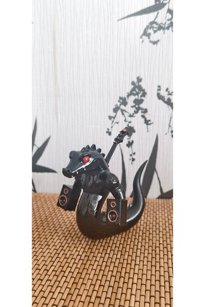 Özel Tasarım Rockçı Canavar Figür, Müzisyen Yaratık Heykelcik, 3D Tasarım Dekoratif Obje 10cm