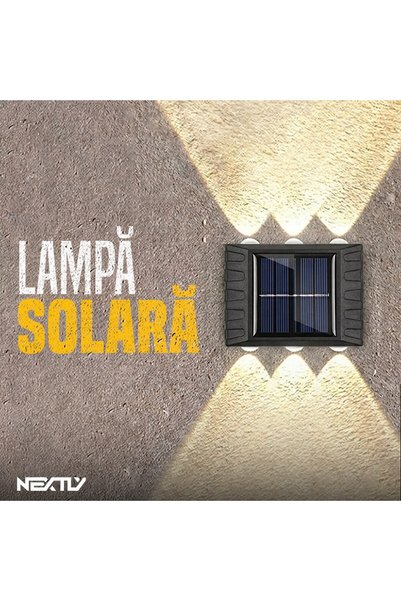 NEXTLY Set 4 x lampa solara de exterior NEXTLY, 6 leduri, montare perete/gard, 9x5.5x2.5cm, negru