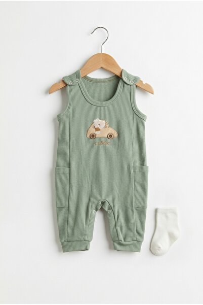 hobbe baby Salopet Bebek Tulum 3-6-9 Ay Aksesuarlı Çıtlı Takım-Body-Çorap