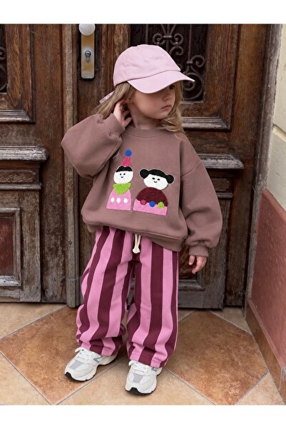 daisydolly Kız Çocuk Süzene Nakış Detaylı Pamuklu 3 İplik Takım