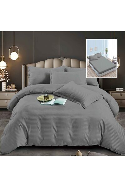 RALEX PUCIOASA Set lenjerie de pat dublu 6 piese Damasc Polycotton, cu husă d...