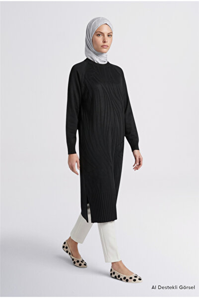 Armine Jacquard Patterned Knitwear Tunic Dress Black