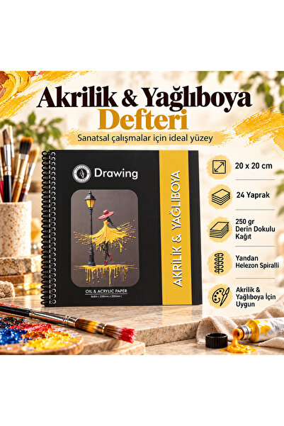 DreamArtgalery Acrylic & Oil Painting Drawing Notebook 20X20 cm 250 Gr Deep T...