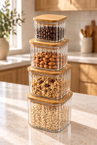 NEWNOW Alba Set of 4 Glass Storage Containers with Bamboo Lids – Kitchen Orga...