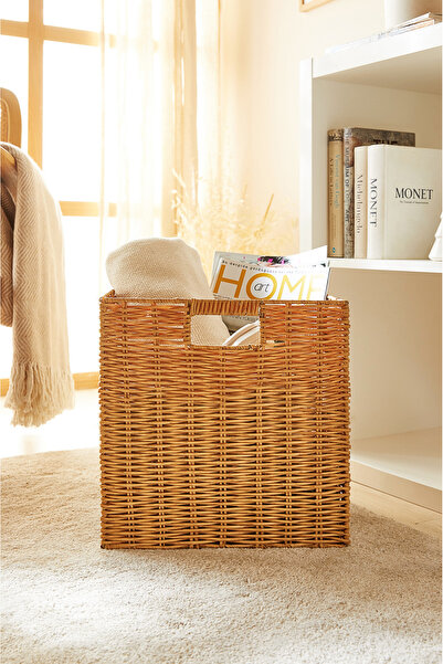 Ocean Home Textile Yıkanabilir Bej PP Rattan Dolap İçi Çamaşır Çocuk Odası Oyuncak Düzenleyici Saklama Sepeti Organizer 33x33x33