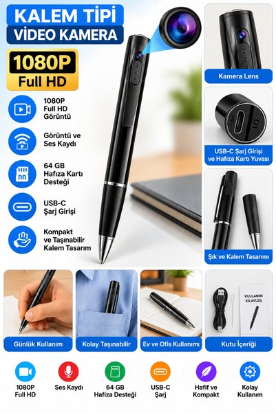 SICAK TAKİP 1080P Full HD Mini Kalem Kamera