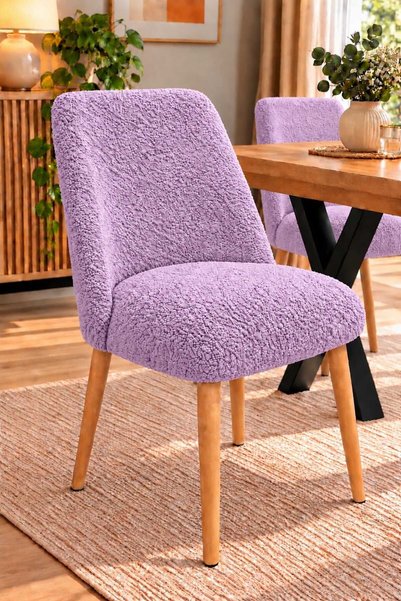 DEKOZUM LAVENA Teddy Kumaş Ahşap Ayaklı Dekoratif Sandalye – Mutfak, Salon, M...