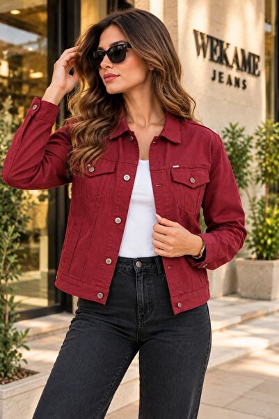 WKM Kadın Jean Denim Standart Kalıp Cepli Düğmeli Kot Ceket