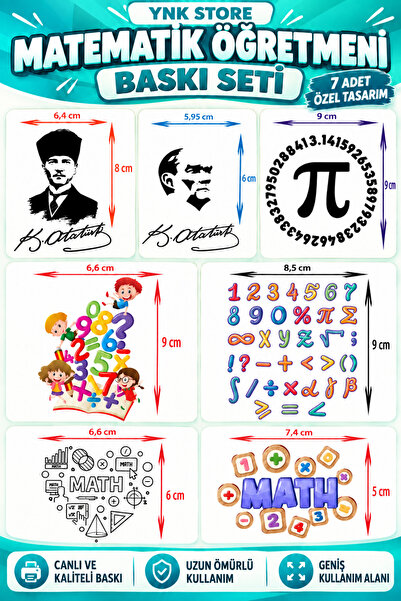 Matematik Öğretmeni Önlük 7 Parça Baskı Seti – Öğretmen Önlüğü İçin Matematik Temalı Baskı Paketi