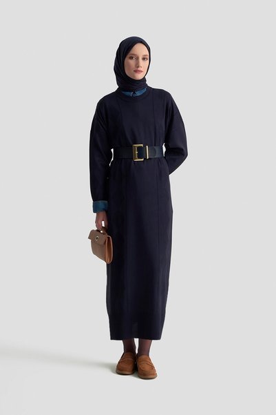 Armine Basic Triko Elbise Lacivert