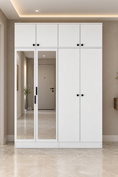 Rani Mobilya Rani EA177 Modern Portmanto 8 Kapaklı Aynalı Raflı Askılı Ayakka...