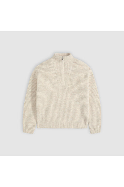 Levi's Women's Cream Color Knitted Fabric Zipper Collar Sweater 007Vt-0000