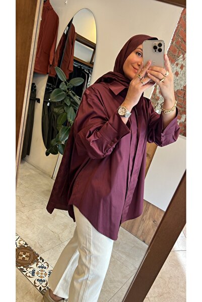 QOOQ STORE Çift patlı pamuk gömlek bordo QOOQ