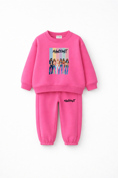 fasardi Manifest Design Printed Oversize Unisex Children's Tracksuit Set
