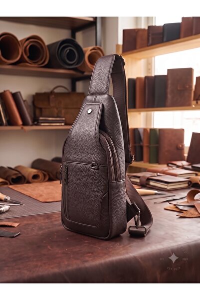 Deribond Hakiki Deri Erkek Çapraz Göğüs Çantası - Çok Bölmeli Body Bag Sling Bag