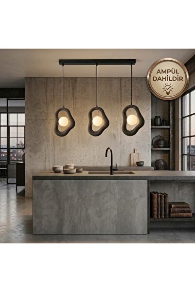 Modern Organik Amorf Tasarım 3'lü Sıralı Sarkıt Avize Salon Mutfak Ada Ve Yemek Masası Üstü (Ampüller Dahil)