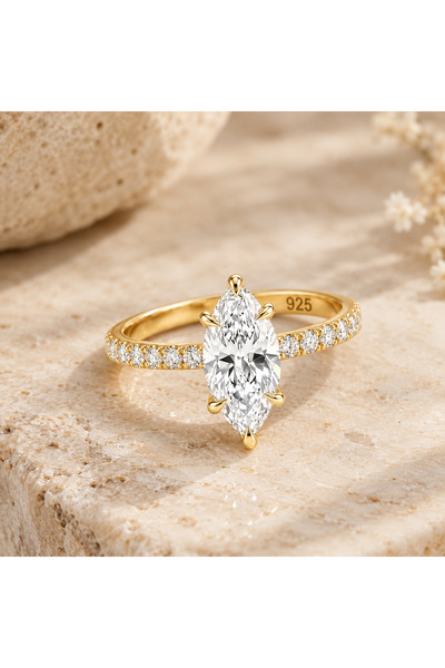 925 Ayar Gümüş Yüzük Markiz Kesim Star Kesim 6x12mm Tektaş Yüzük Pırlanta Montürlü Tektaş